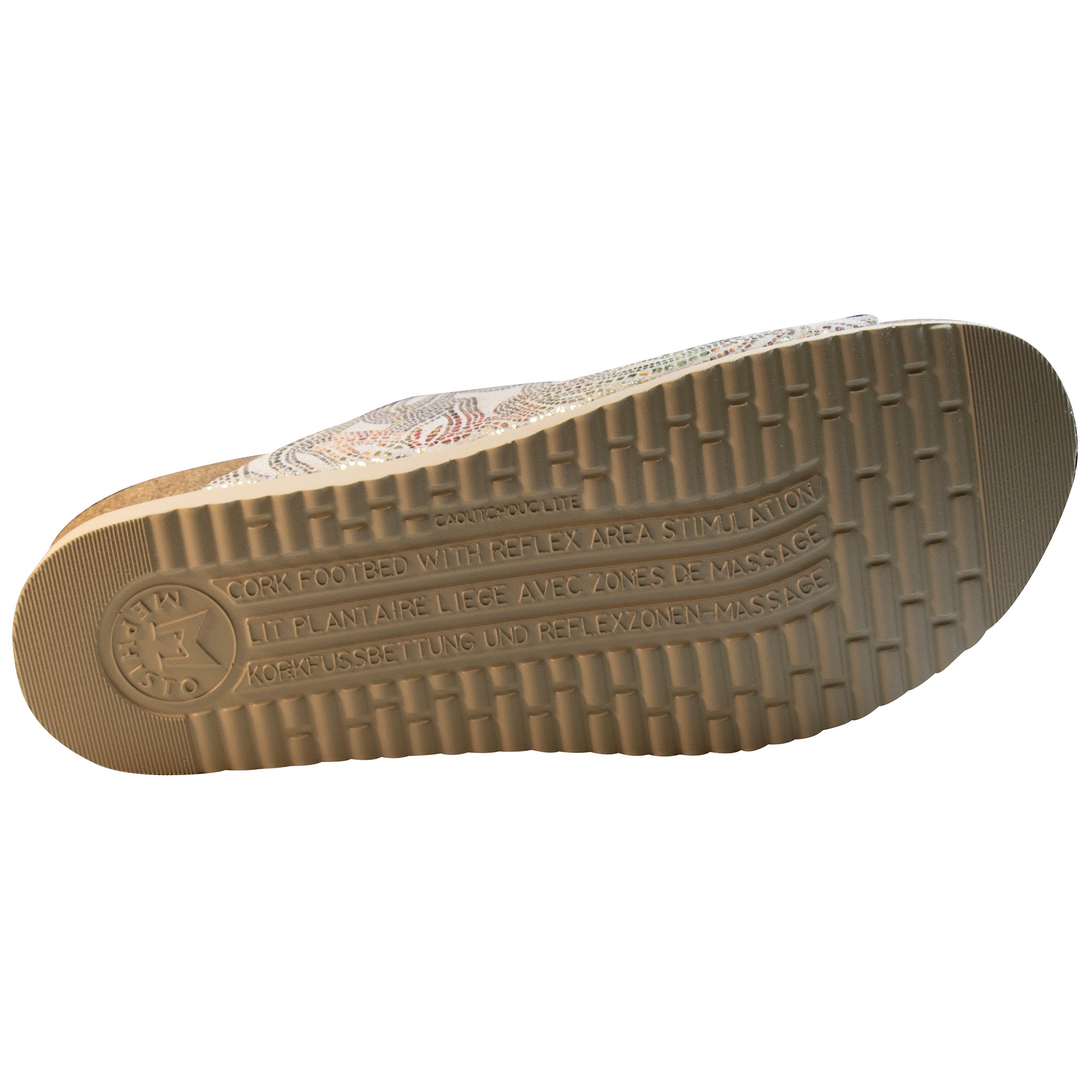 Close-up of a shoe sole with text on a white background