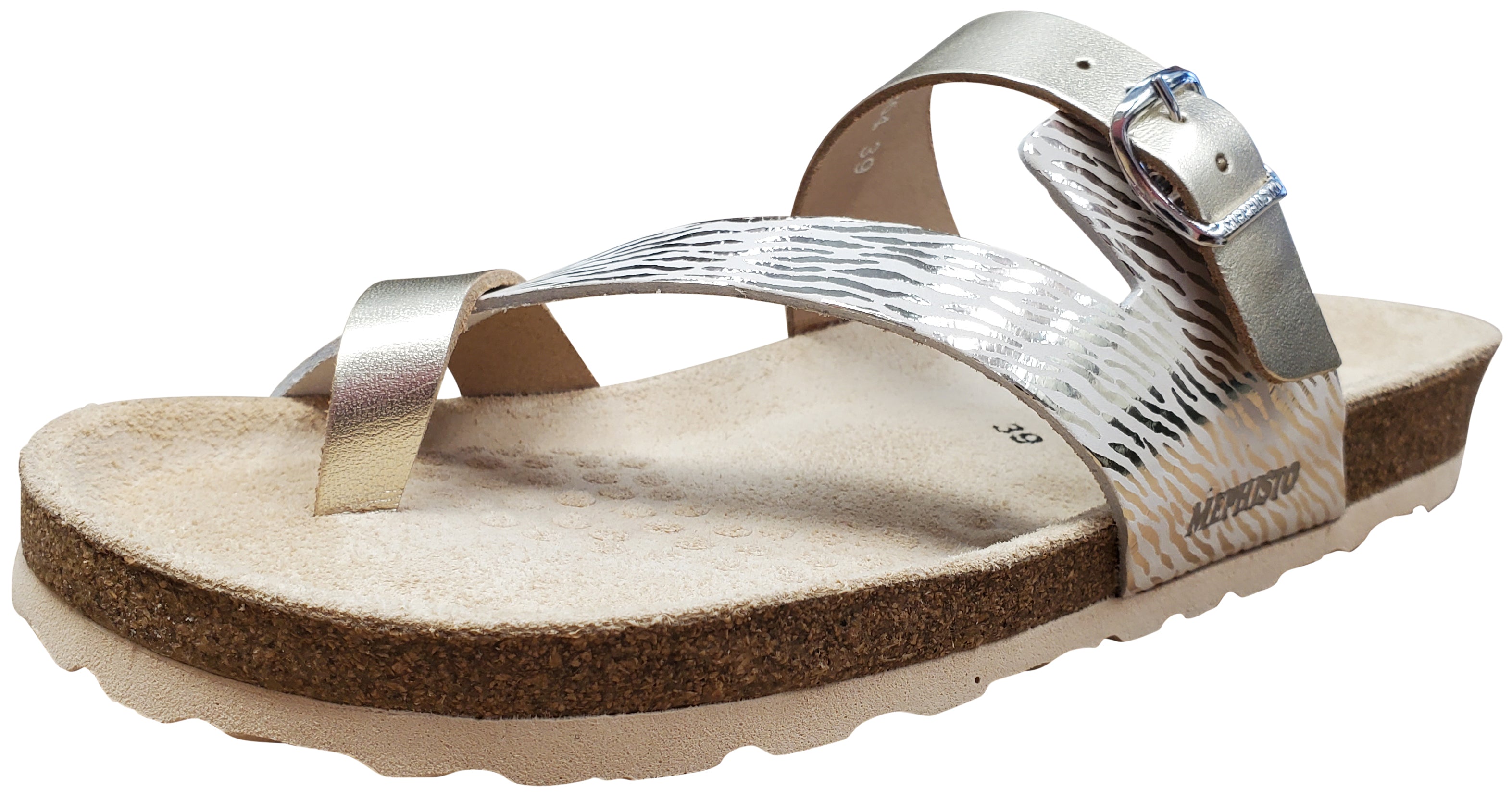 Sandale Nalia pour femme Mephisto, motif zèbre noir et or