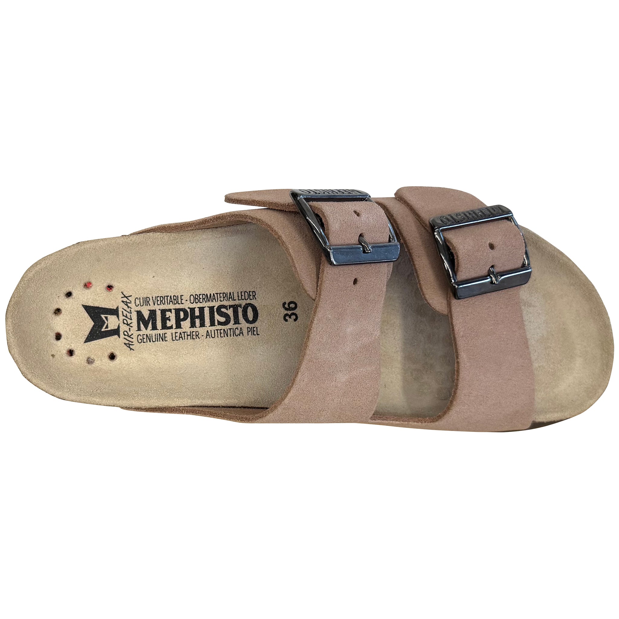 Brown sandal with black buckles on a white background