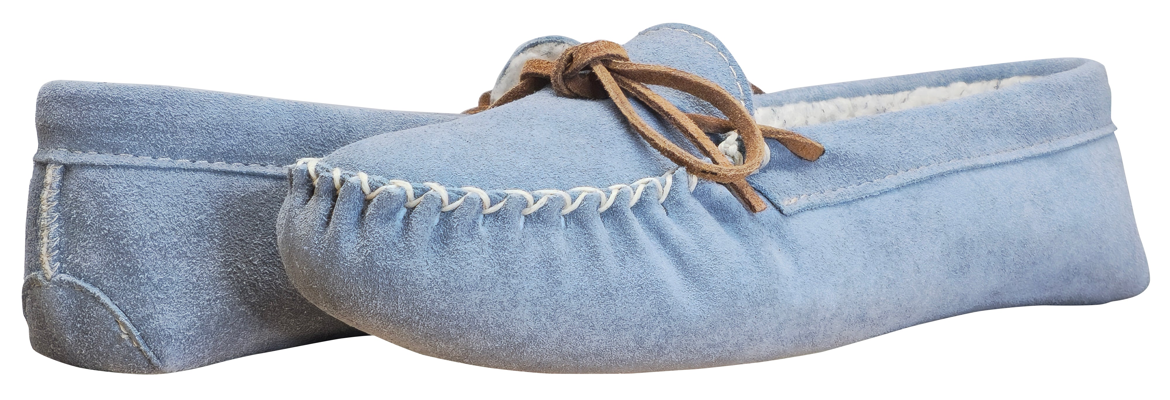 Women’s Suede Leather Moccasin Slippers Powder Blue