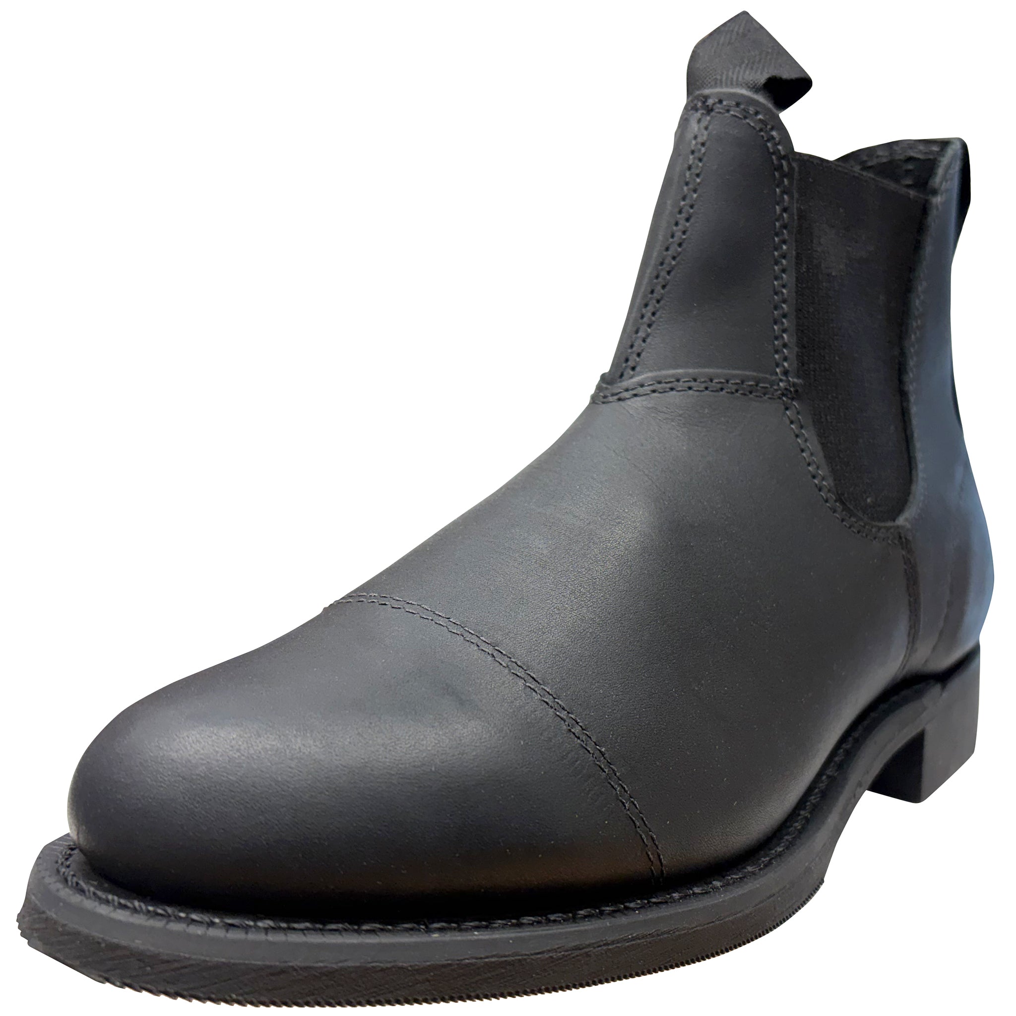 Black leather Chelsea boot on a white background