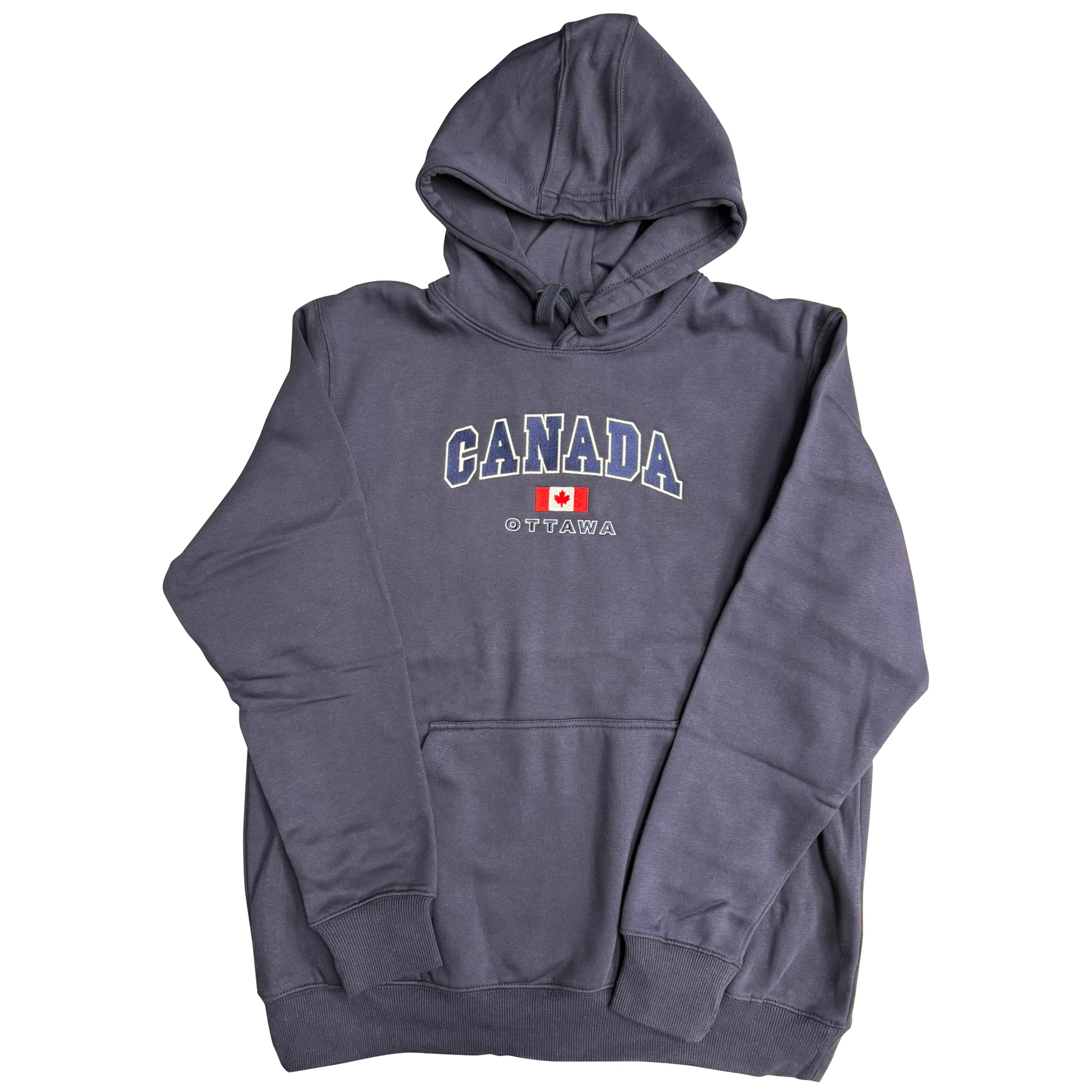 Gray hoodie with 'Canada Ottawa' text and Canadian flag on a white background