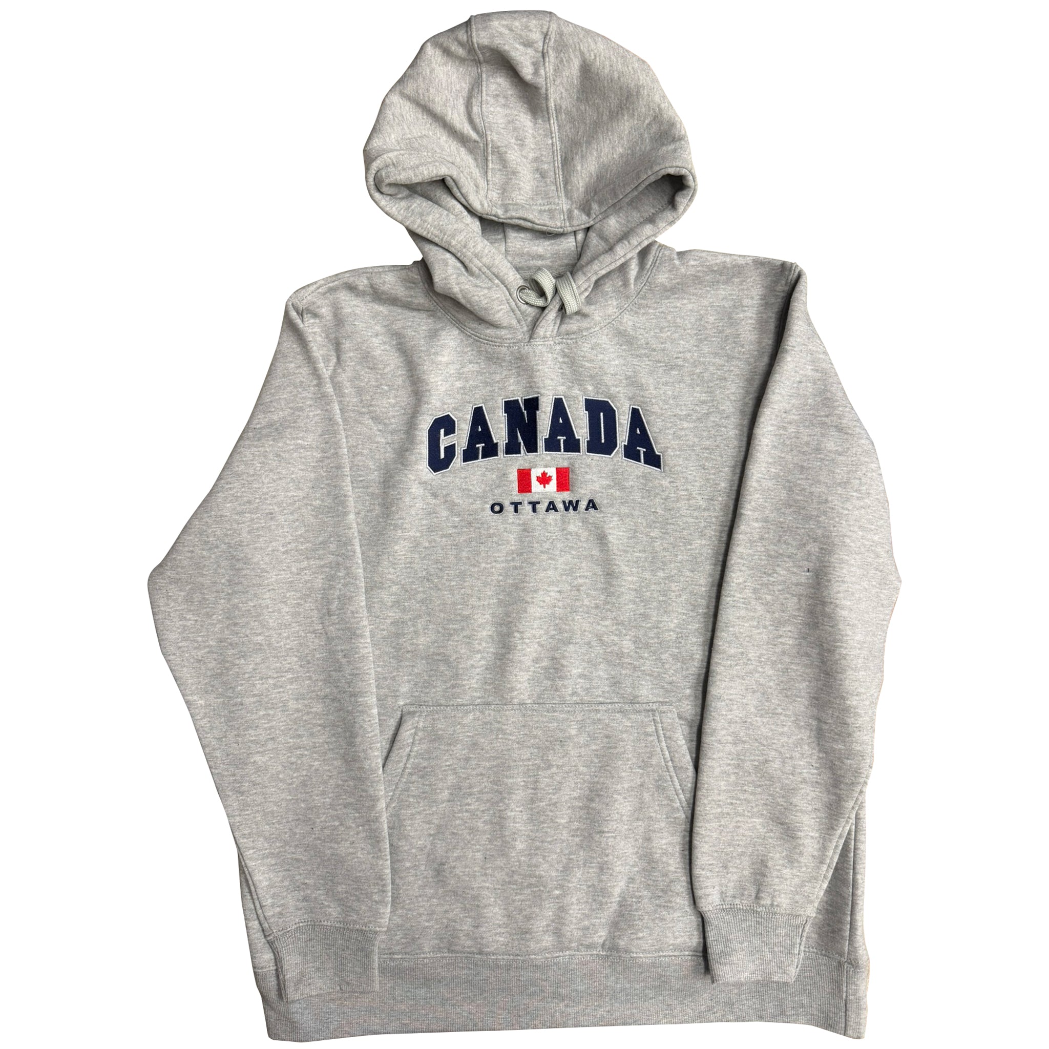 Gray hoodie with 'Canada Ottawa' text and flag on a white background