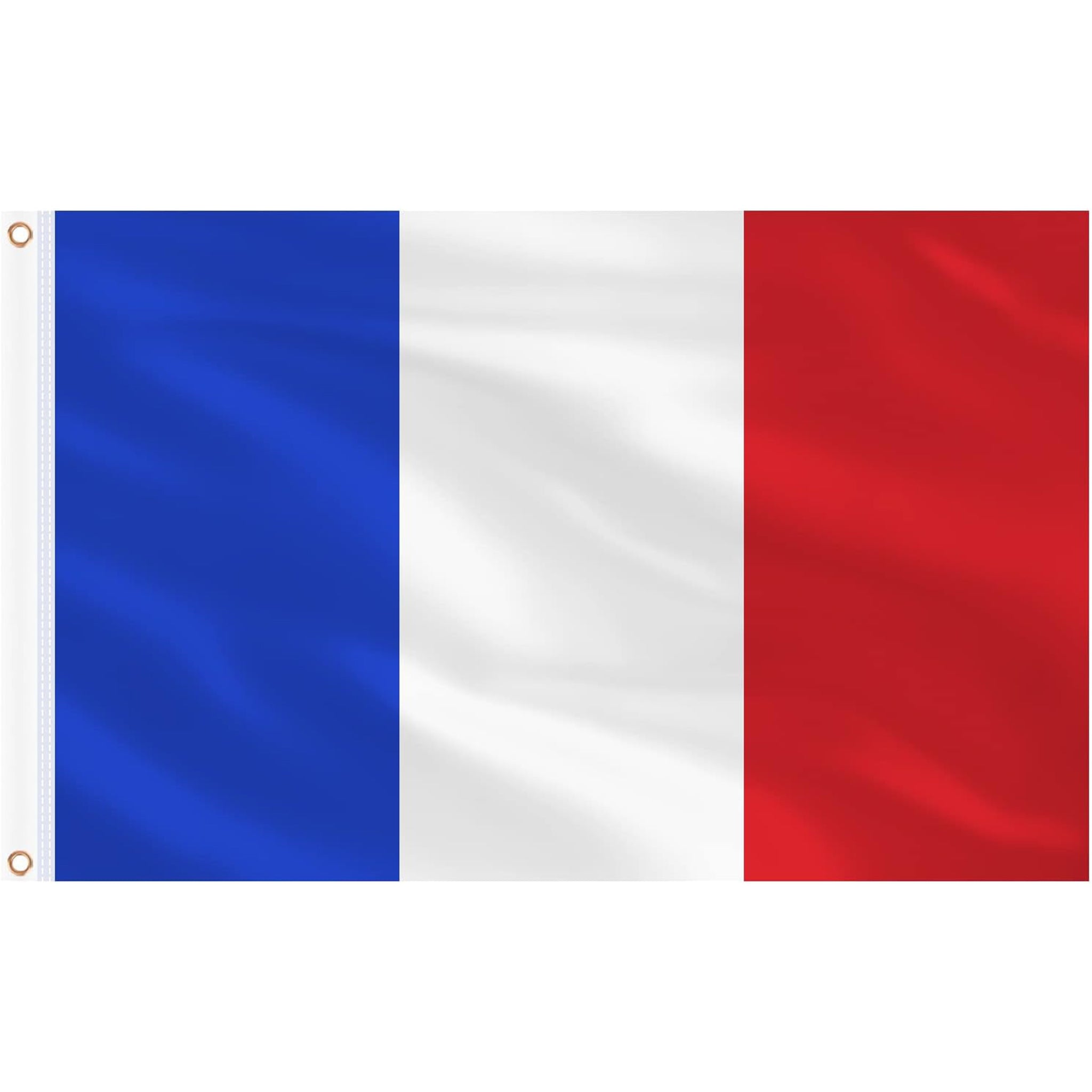 Flag with blue, white, and red vertical stripes on a white background