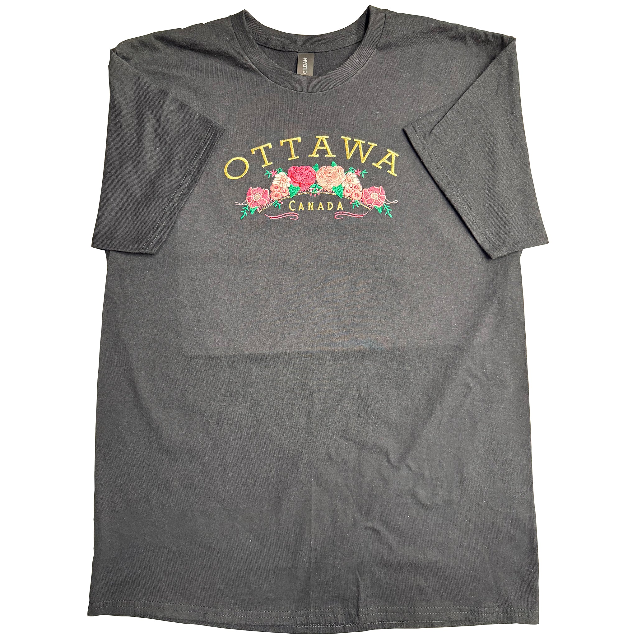 Gray t-shirt with 'Ottawa, Canada' design featuring flowers on a white background