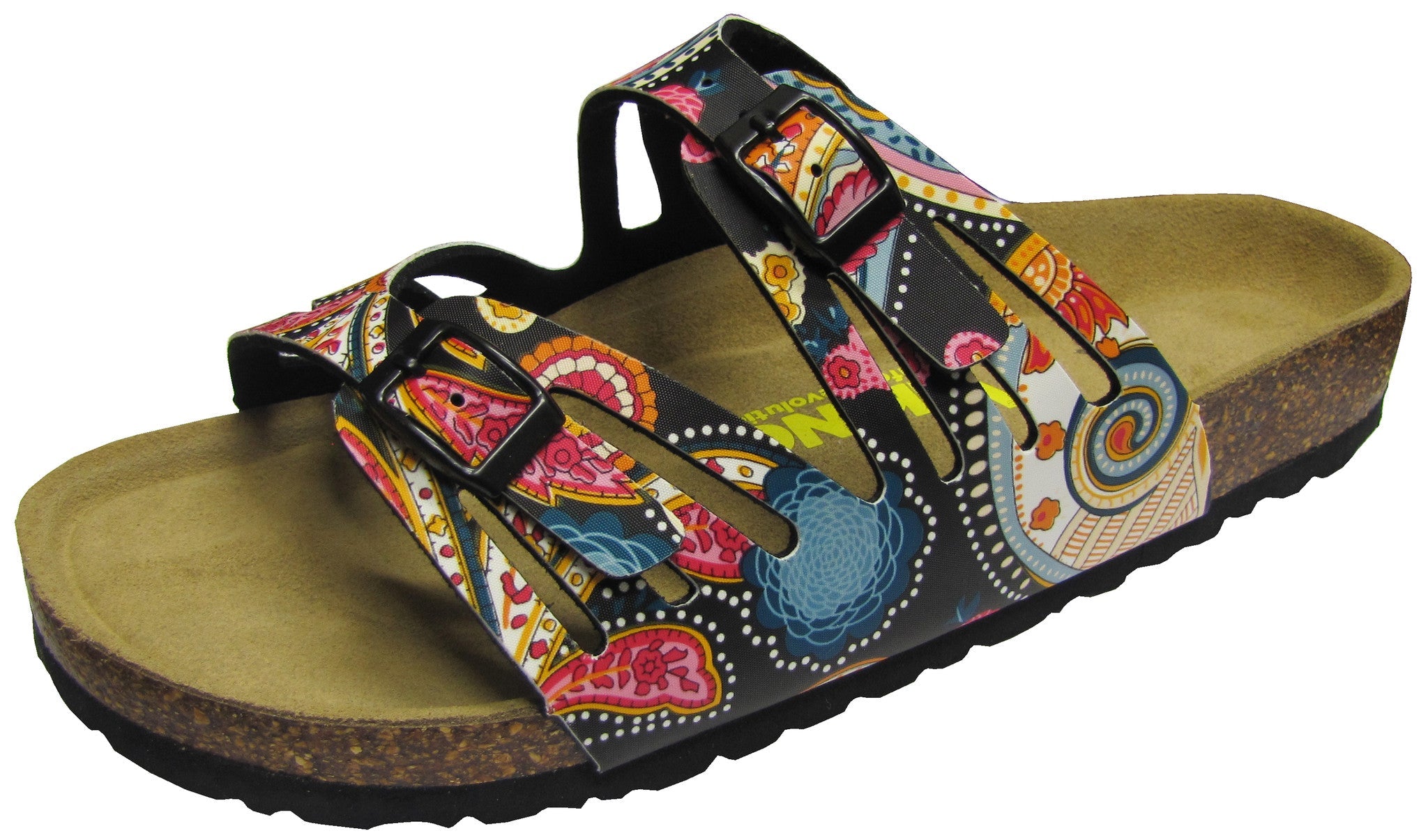 Two Buckle Cut Out Slide-Brama Black Paisley