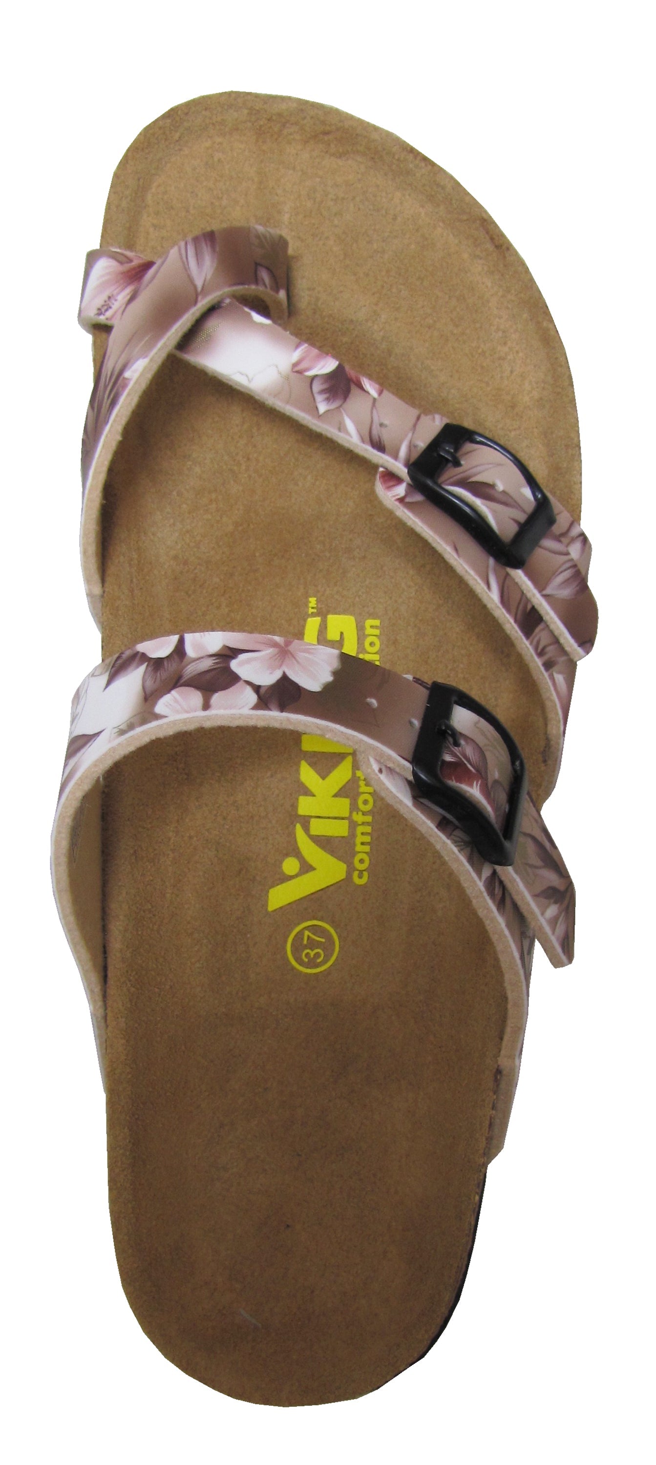 Two Buckle Slide with Toe Strap-Brama Champagne Floral