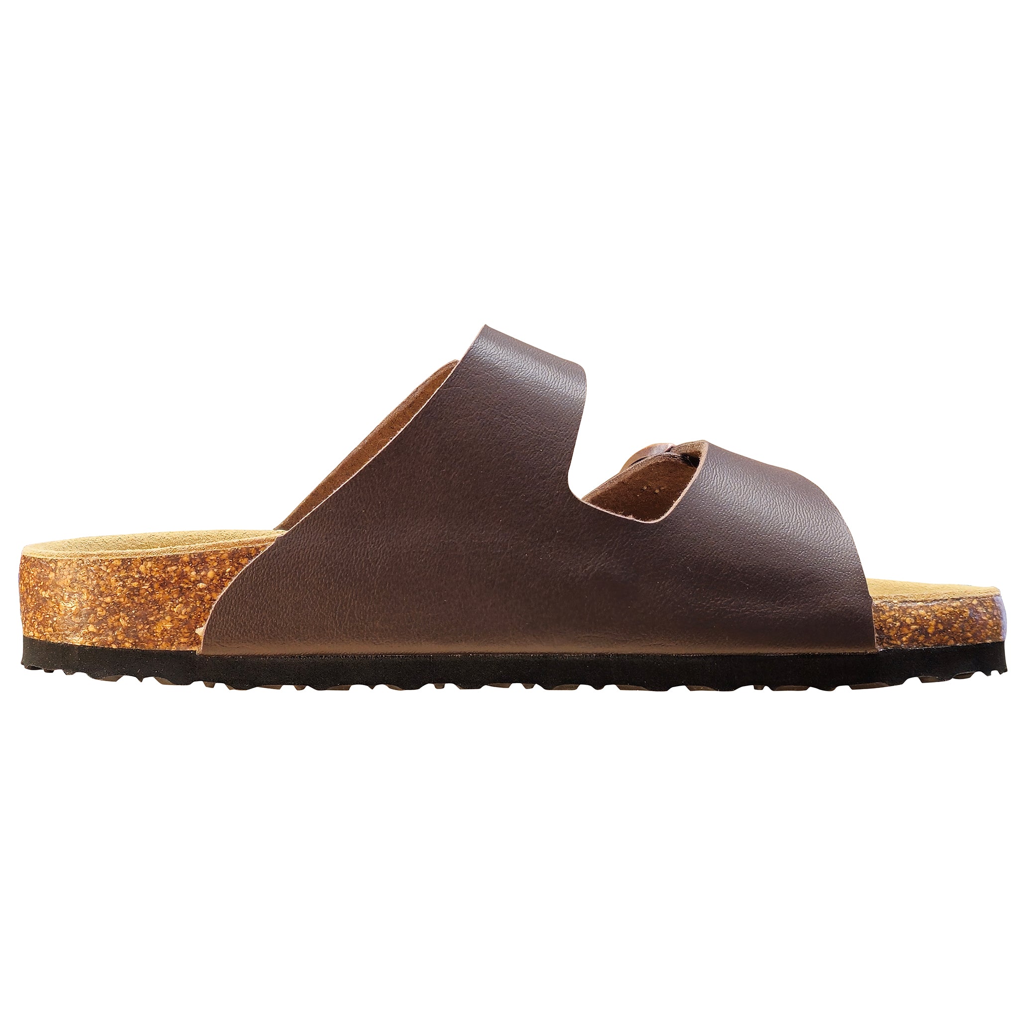 Brown sandal with cork sole on a white background