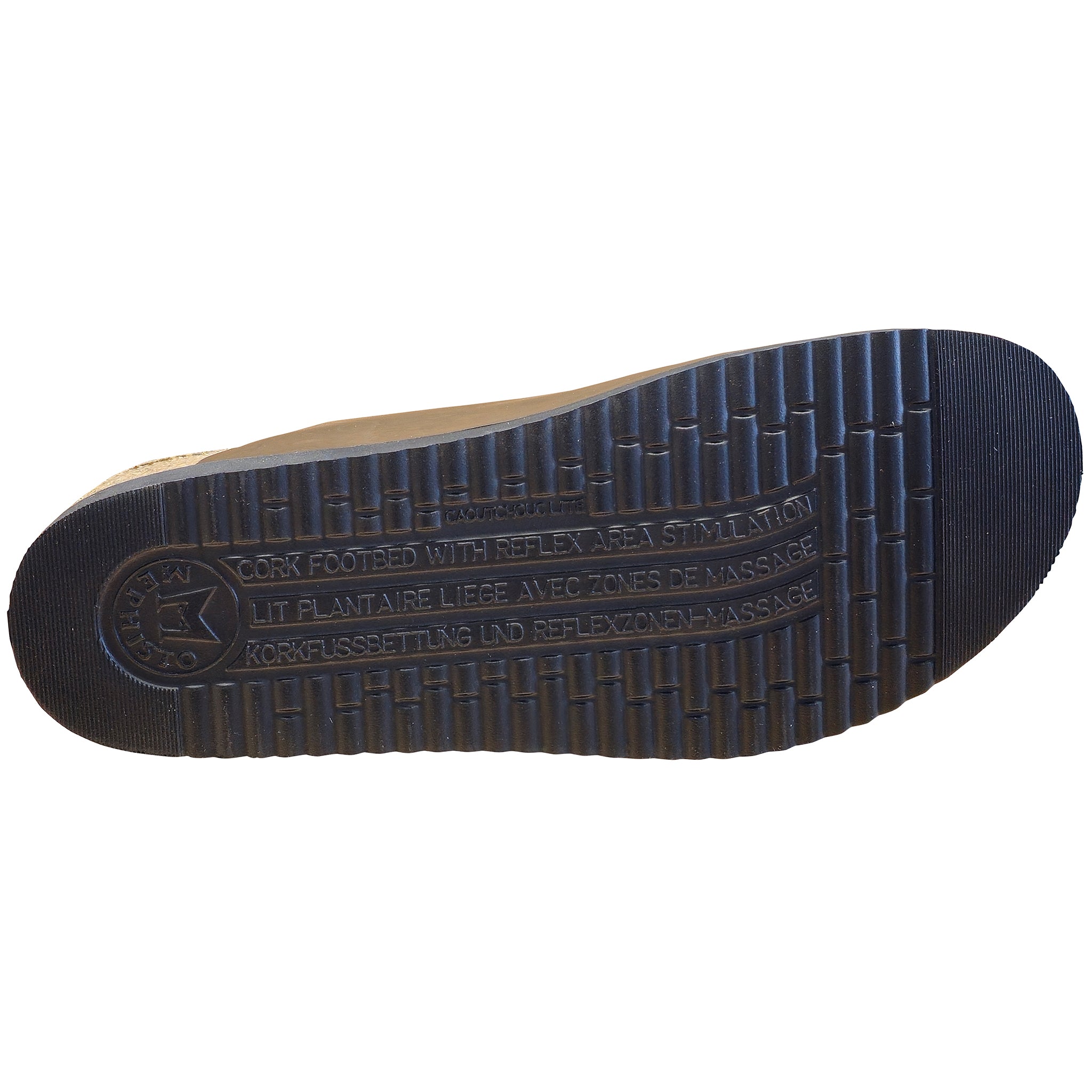 Close-up of a shoe sole with text on a white background