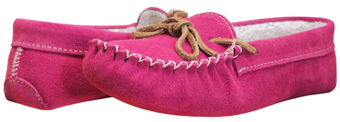 Women’s Suede Leather Moccasin Slippers Fushia