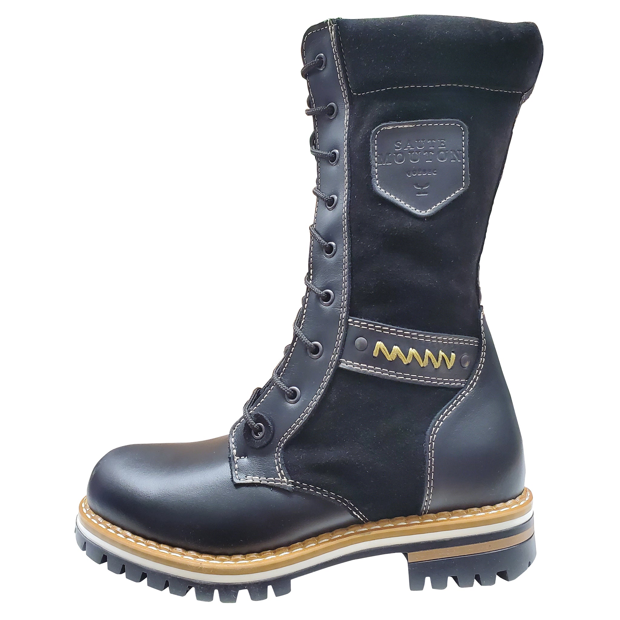 Navy blue boot with brand logo on a white background