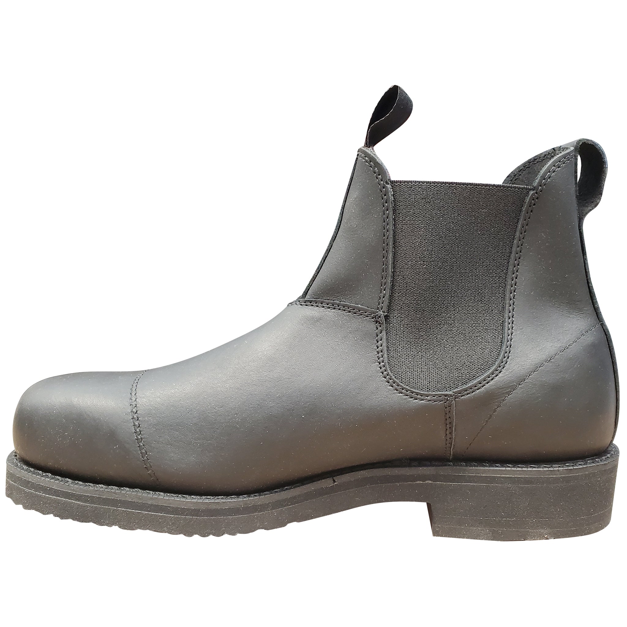 Gray leather boot on a white background