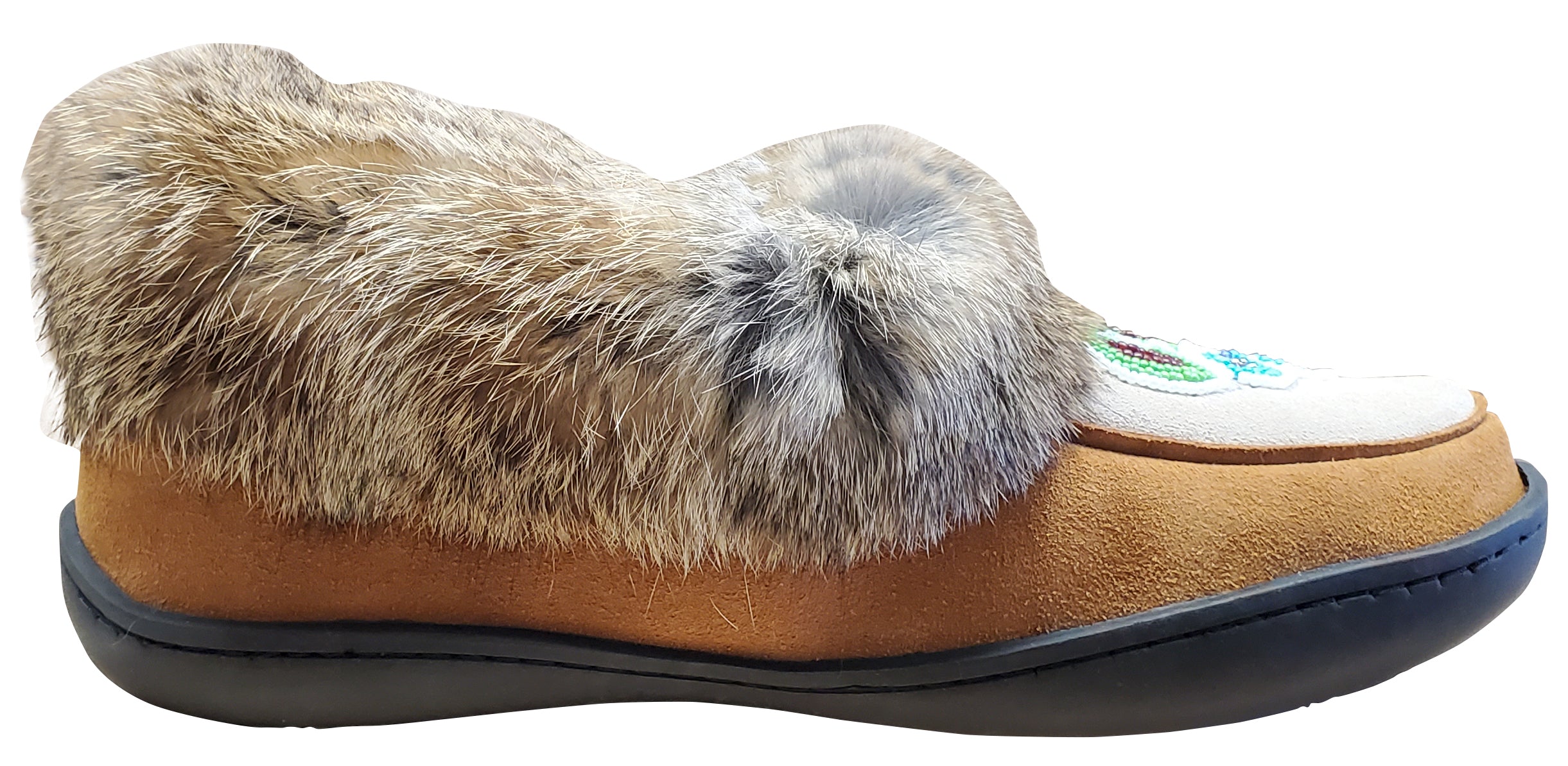 Women's Suede Slipper, lined, rubber, Chinchilla Rabbit, Hazelnut