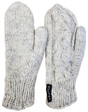 Wool Cable Mittens Hand Knit, Fleece Lined, Light Natural