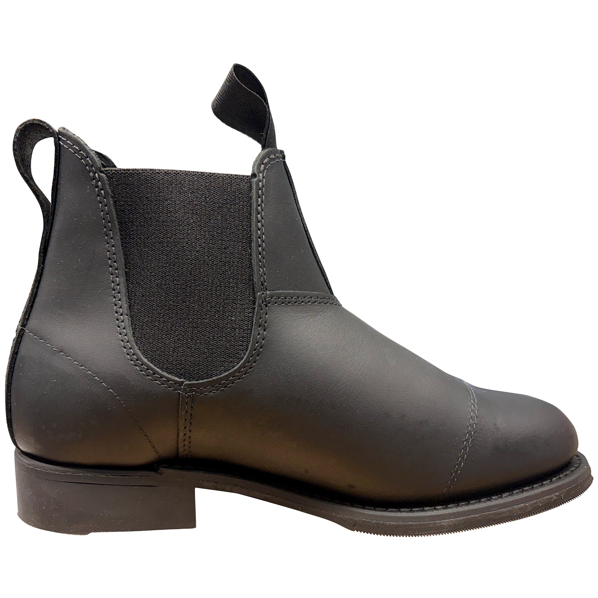 Black leather Chelsea boot on a white background