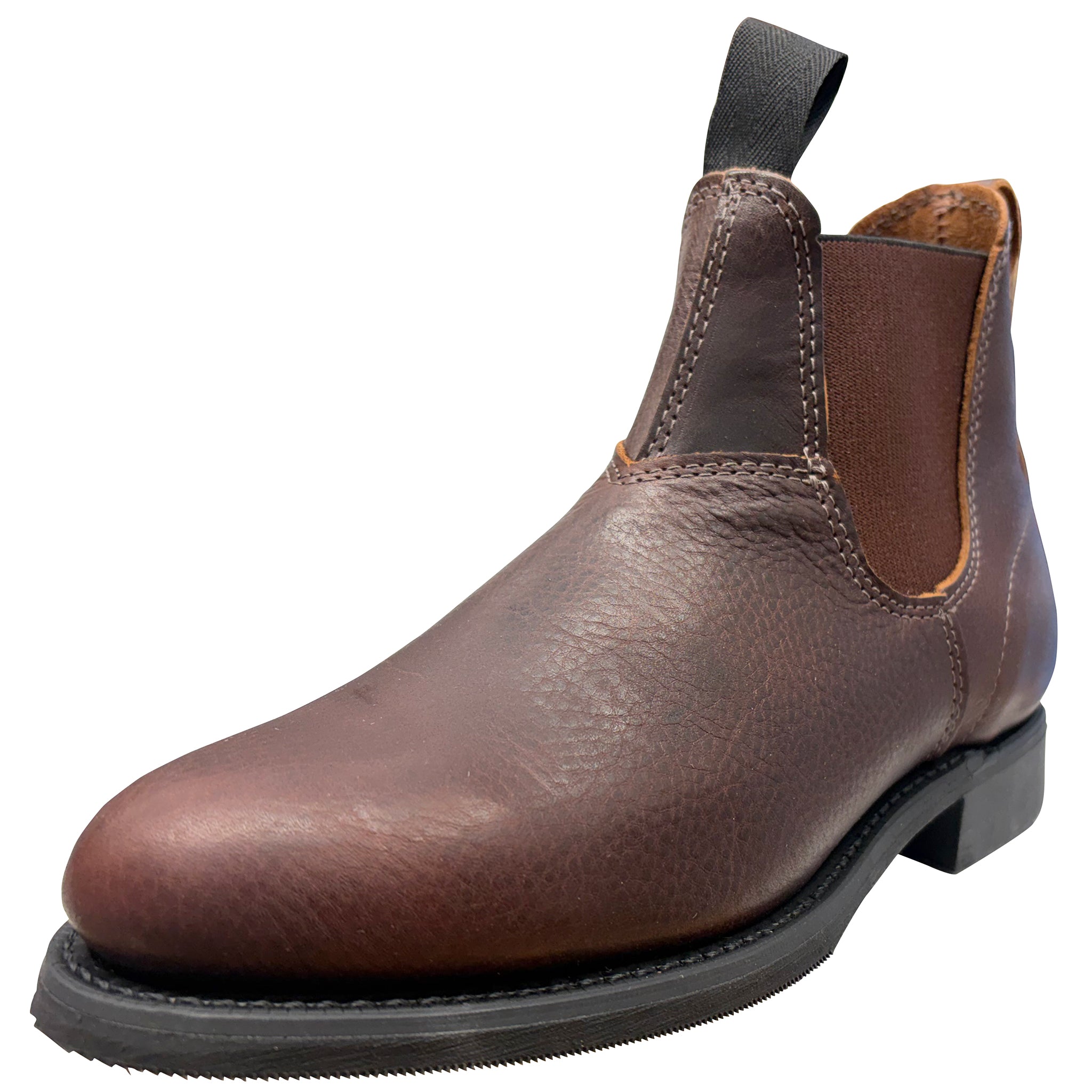 Brown leather Chelsea boot on a white background
