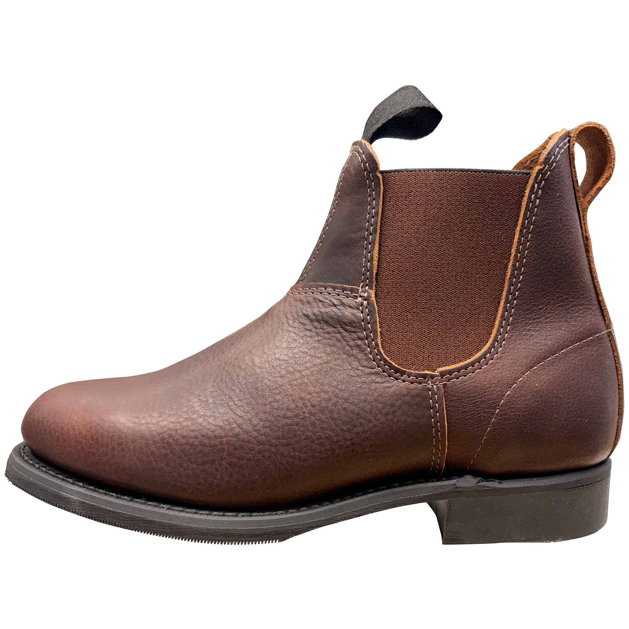 Brown leather boot on a white background