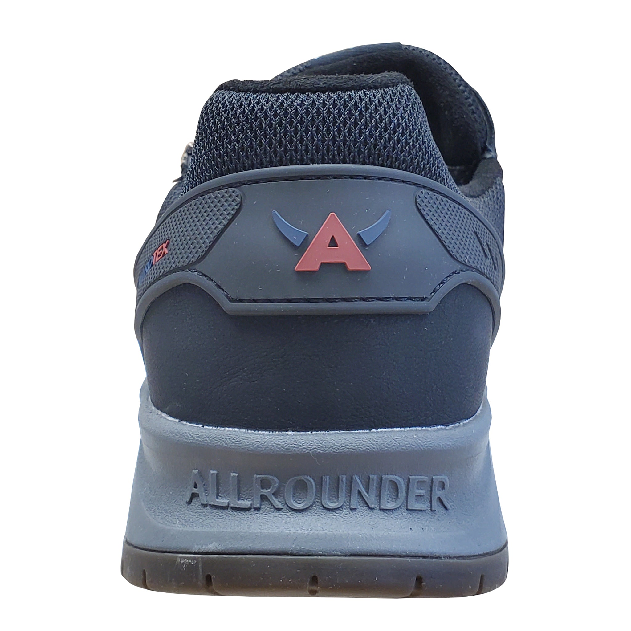 Navy and gray shoe with 'Allrounder' branding on a white background