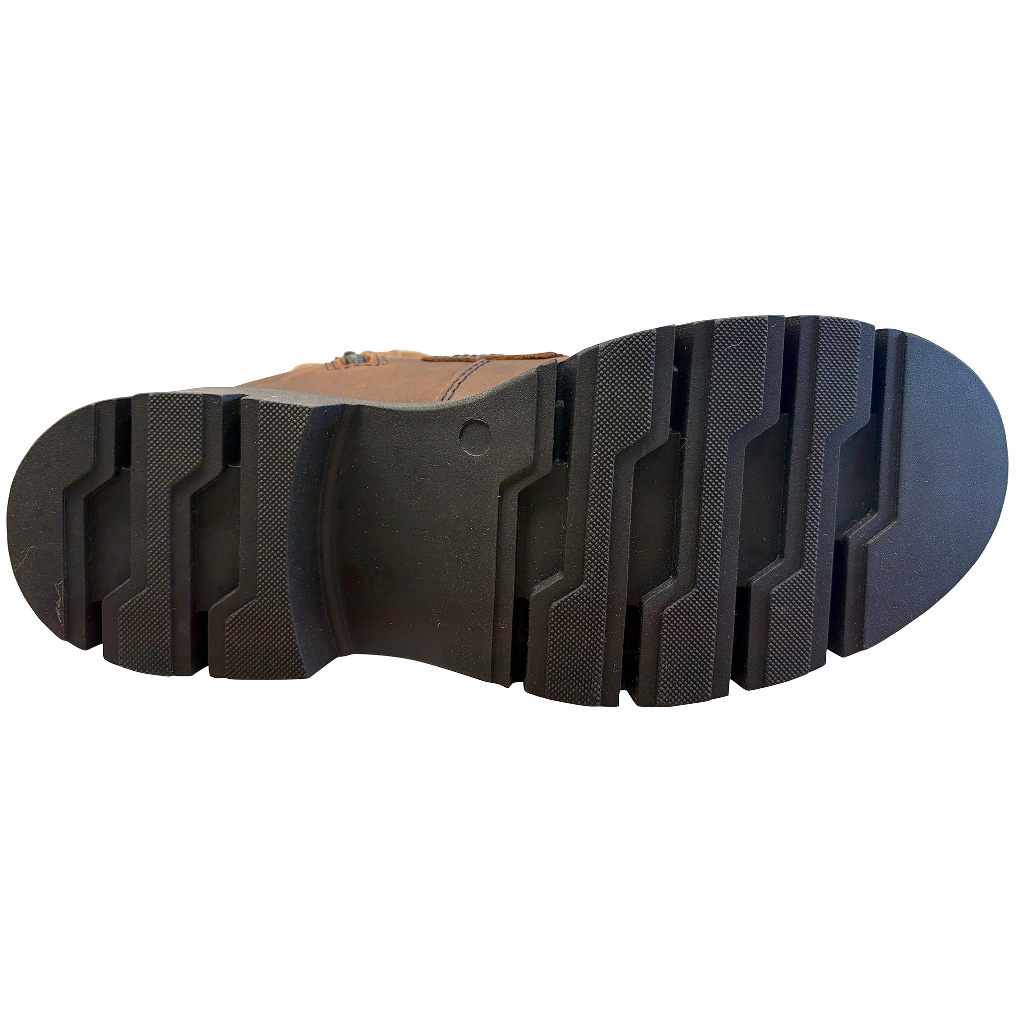 Close-up of a shoe sole with tread pattern on a white background