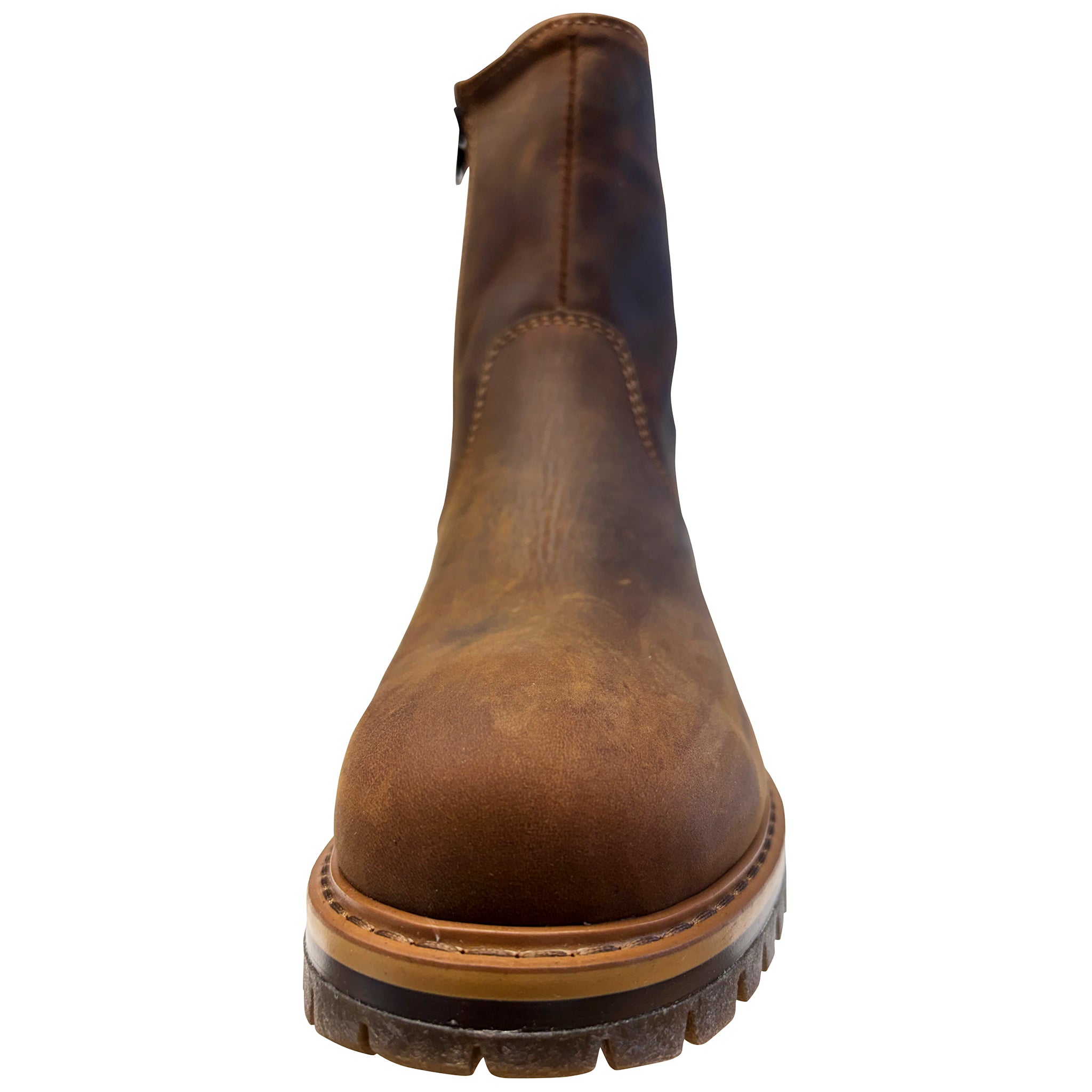 Brown leather boot on a white background