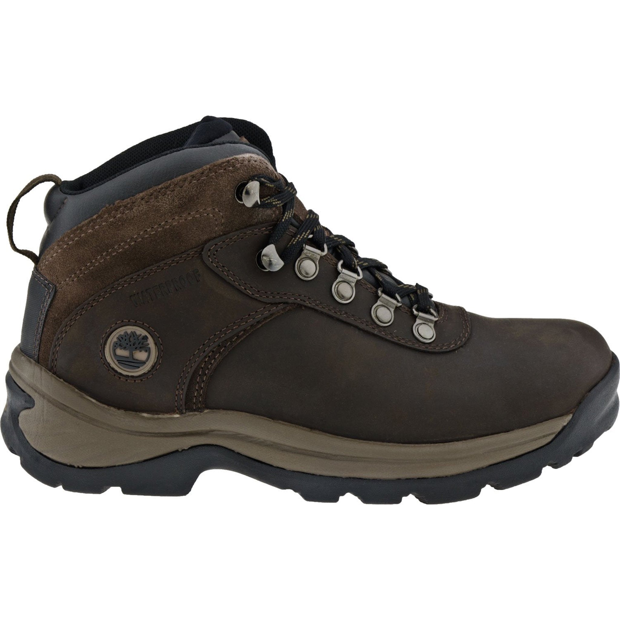 Brown hiking boot with visible brand logo on a white background