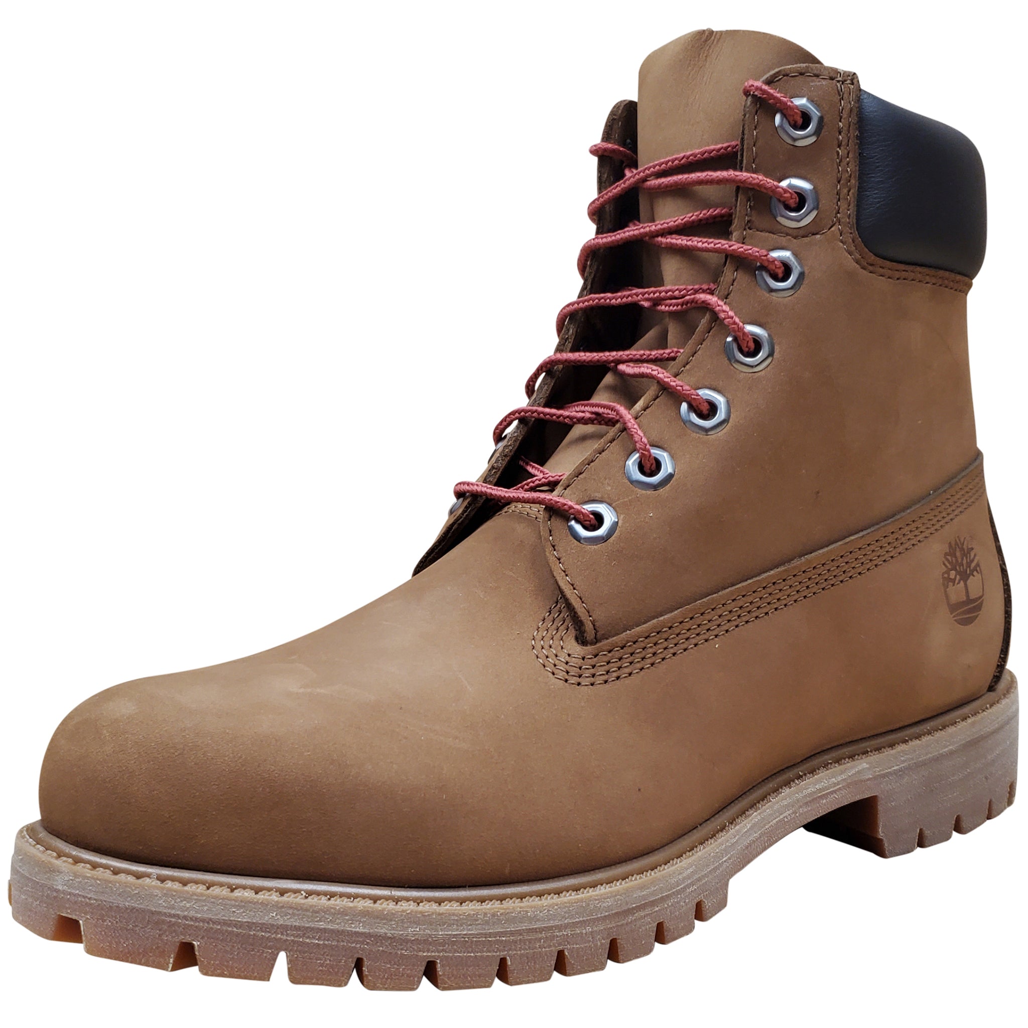 TIMBERLAND MEN'S 6-INCH PREMIUM WATERPROOF BOOTS Dark Brown Nubuck With Red