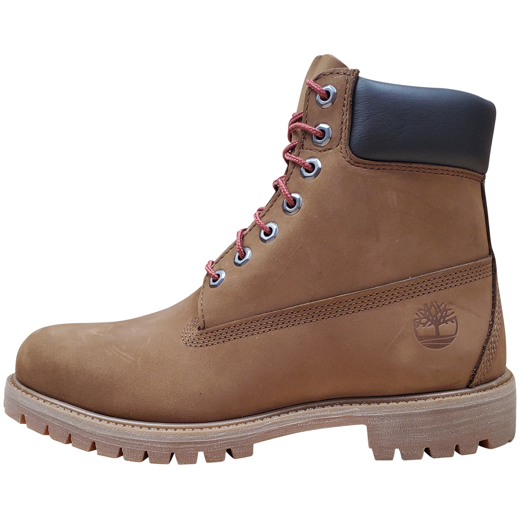 TIMBERLAND MEN'S 6-INCH PREMIUM WATERPROOF BOOTS Dark Brown Nubuck With Red