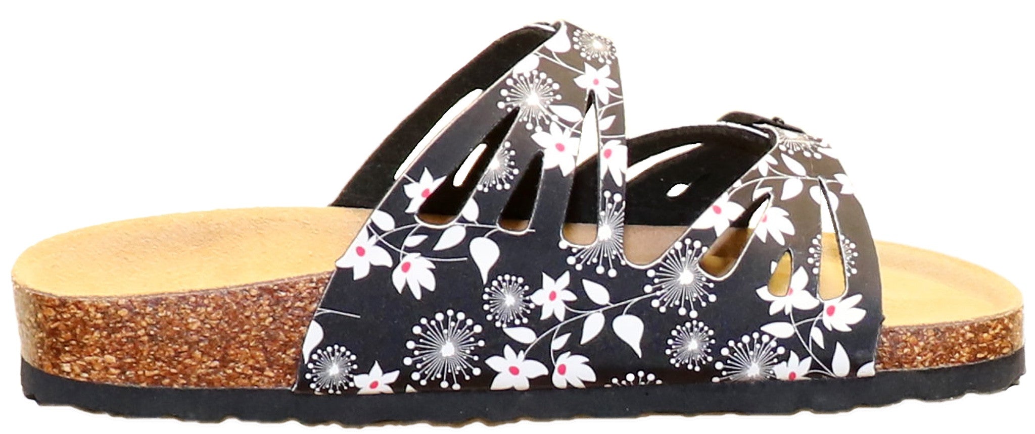 Two Buckle Cut Out Slide-Brama Floral Black