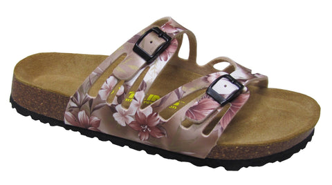 Two Buckle Cut Out Slide-Brama Champagne Floral
