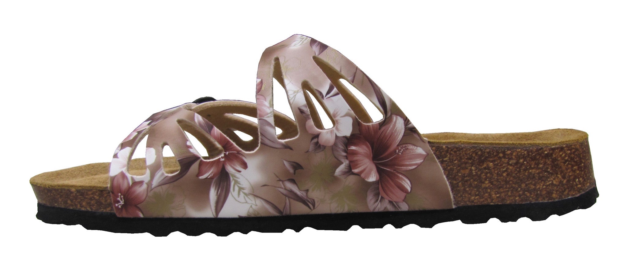 Two Buckle Cut Out Slide-Brama Champagne Floral