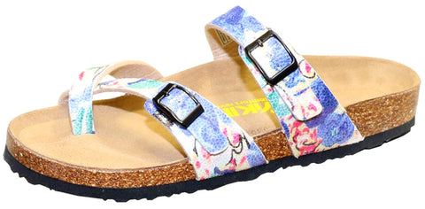 Two Buckle Slide with Toe Strap-Brama Blue Floral