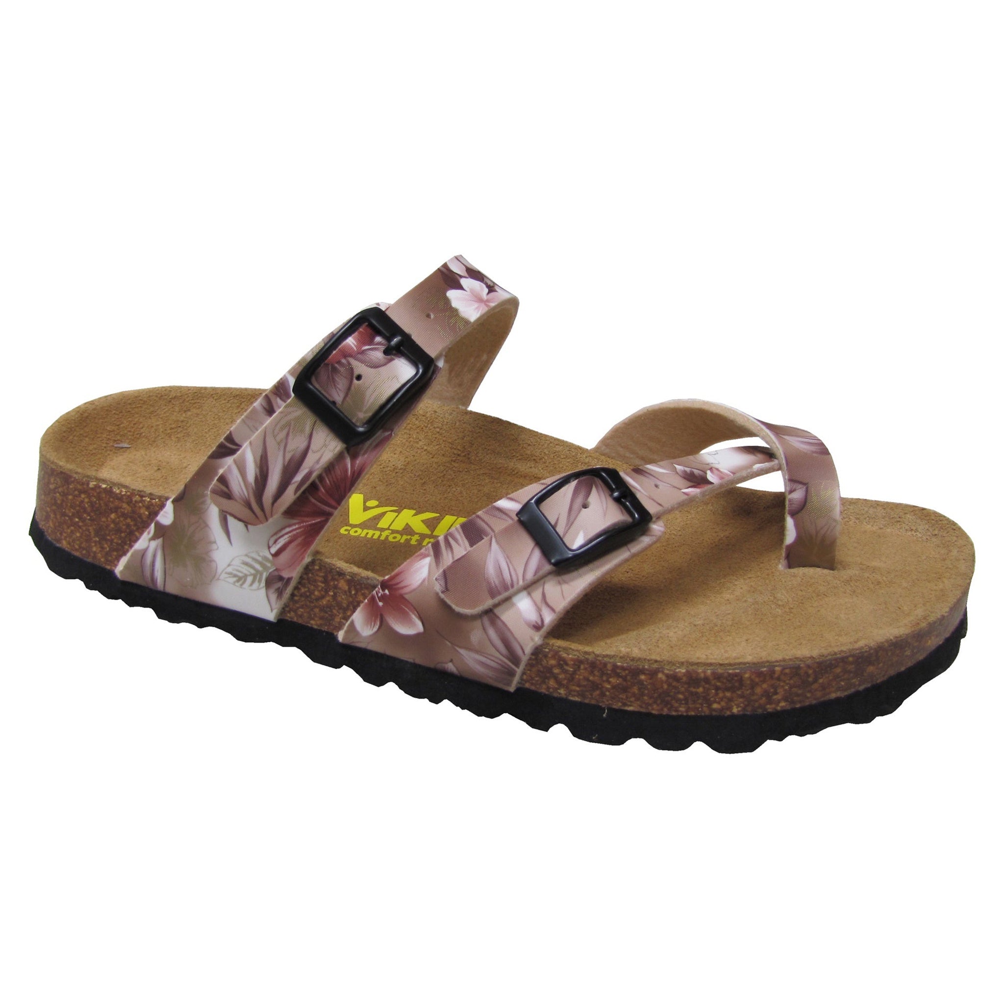 Two Buckle Slide with Toe Strap-Brama Champagne Floral