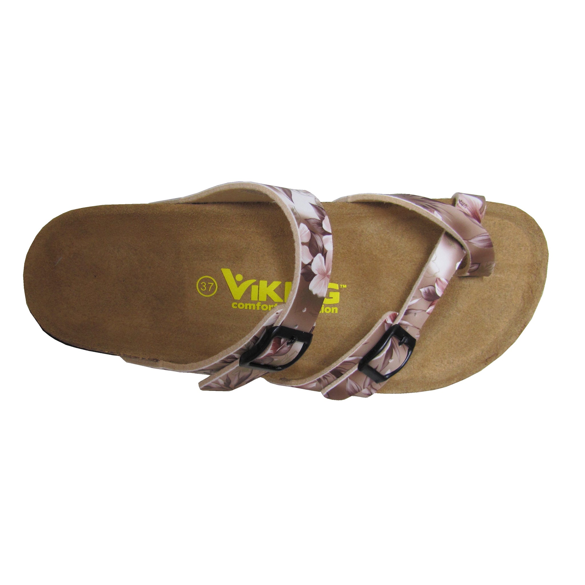 Two Buckle Slide with Toe Strap-Brama Champagne Floral