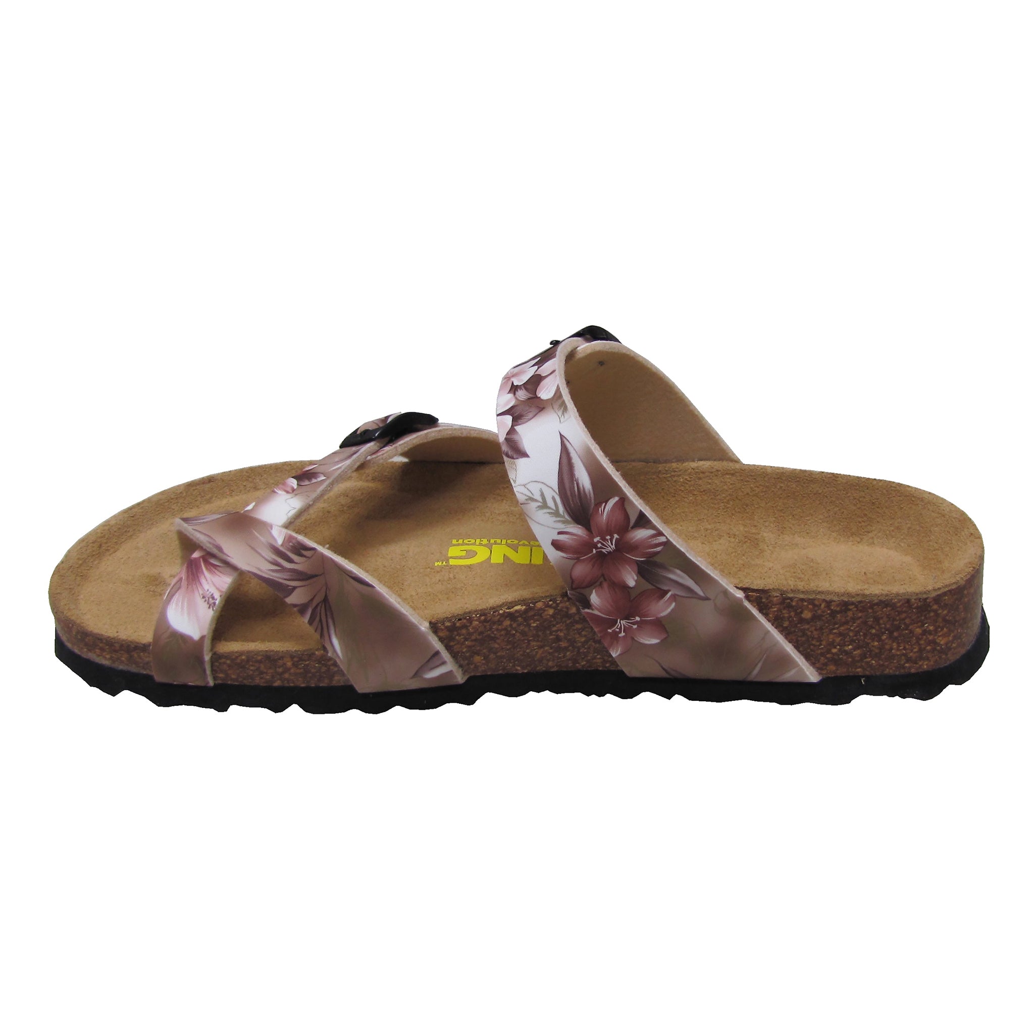 Two Buckle Slide with Toe Strap-Brama Champagne Floral