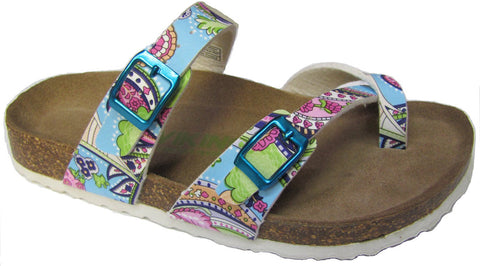 Two Buckle Slide with Toe Strap-Brama Paisley Print