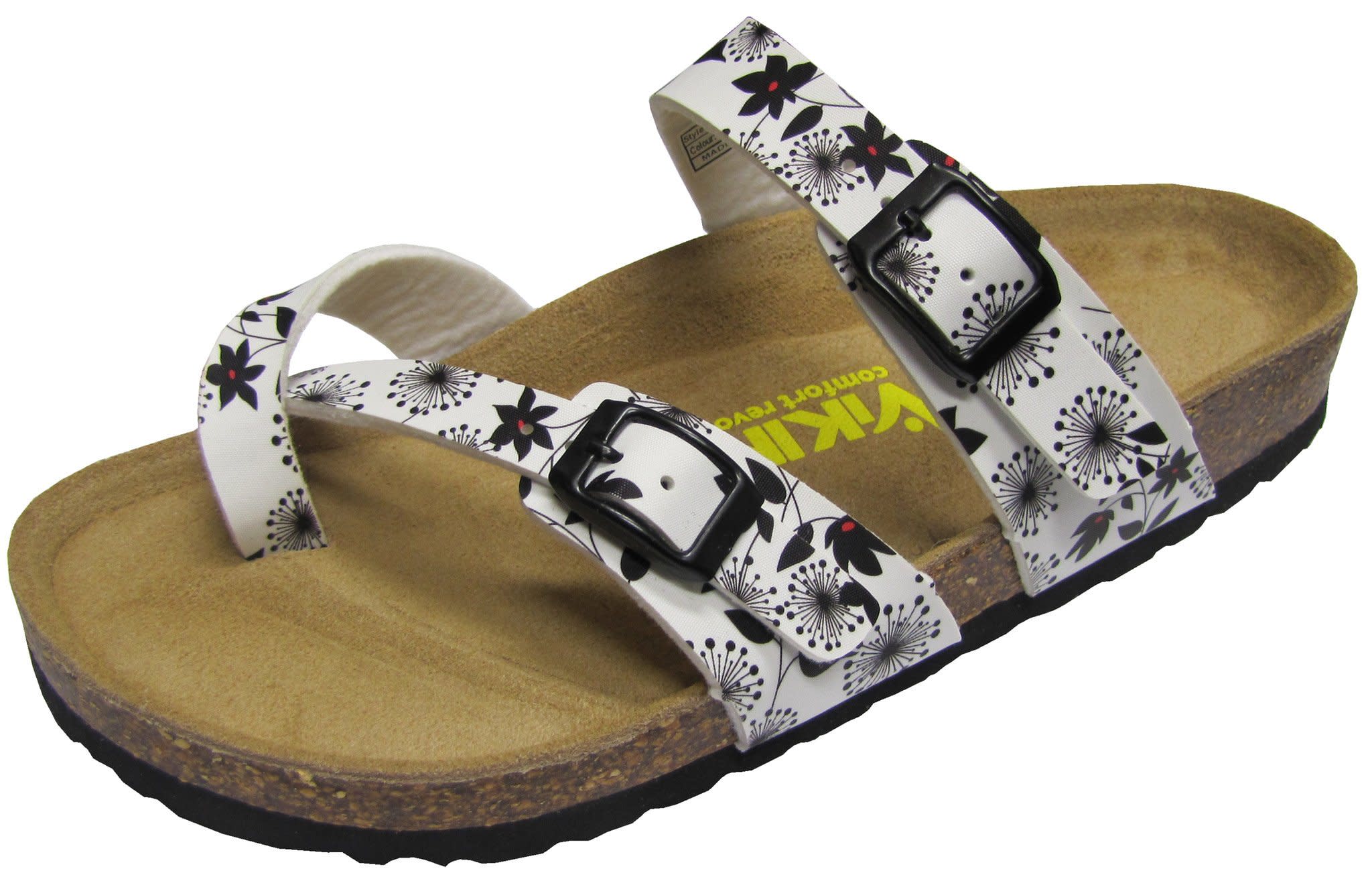 Two Buckle Slide with Toe Strap-Brama Floral White Brama